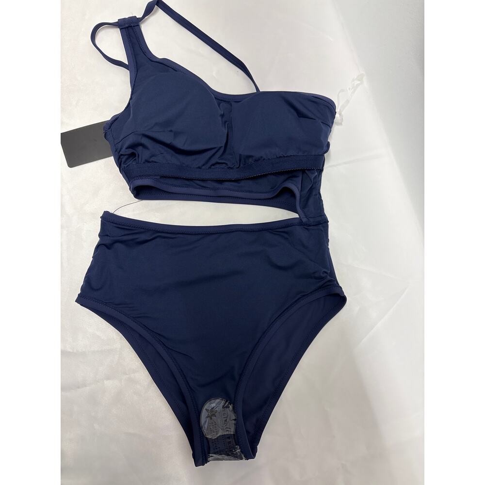 women one shoulder cut- out one piece swimsuit Medium monokini bathing suitNWT - Picture 7 of 8